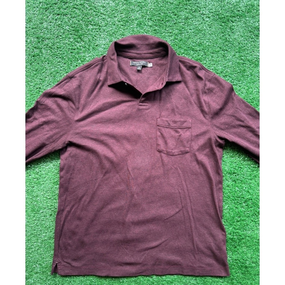 Banana Republic Luxury Touch Performance Mens M Long Sleeve Polo Shirt Burgundy
